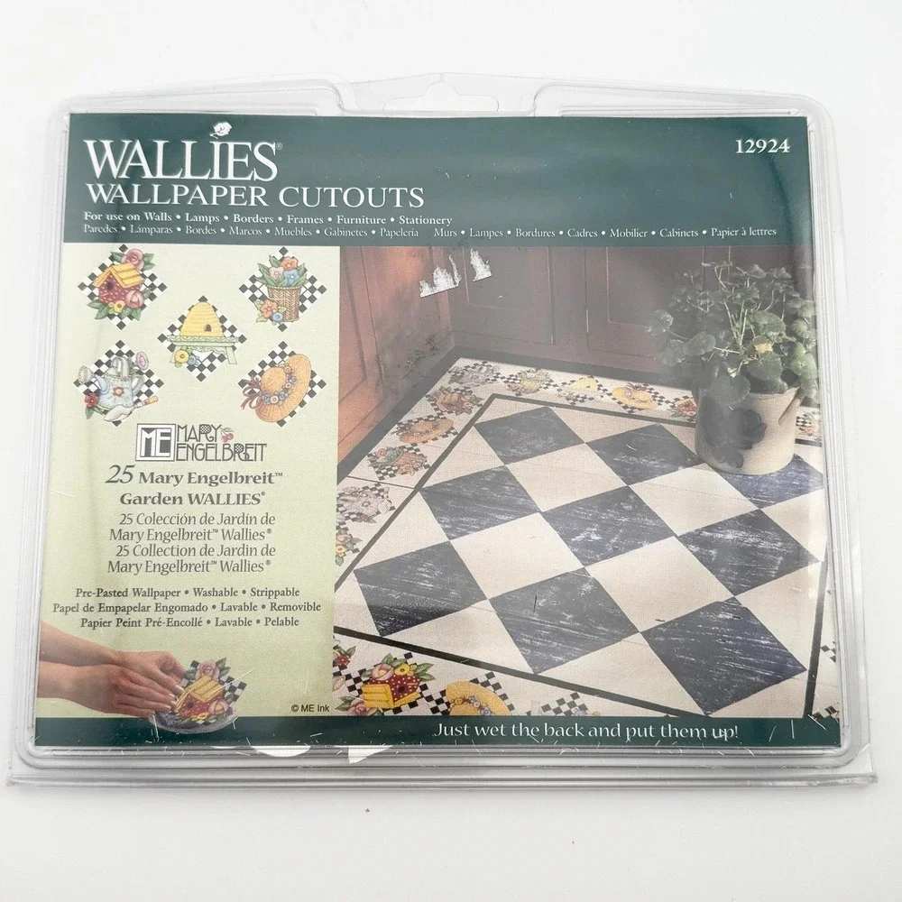 Vintage Mary Engelbreit Wallies Pre-Pasted Wallpaper Cutouts Checkerboard Garden